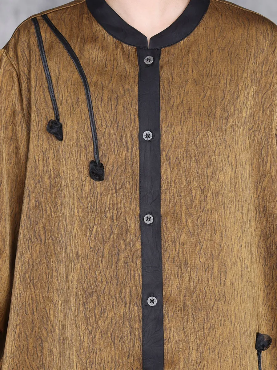 Women Summer Artsy Spliced Loose Button-up Shirt Pants OP1005